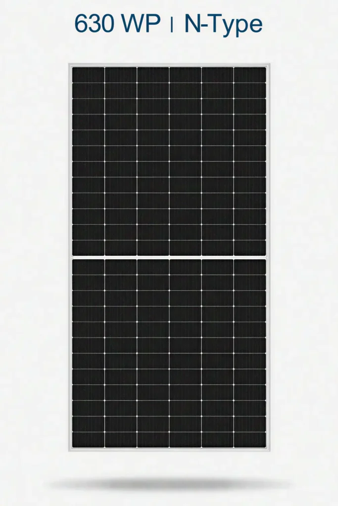 630W N-Type monocrystalline solar panel with half-cut cell design