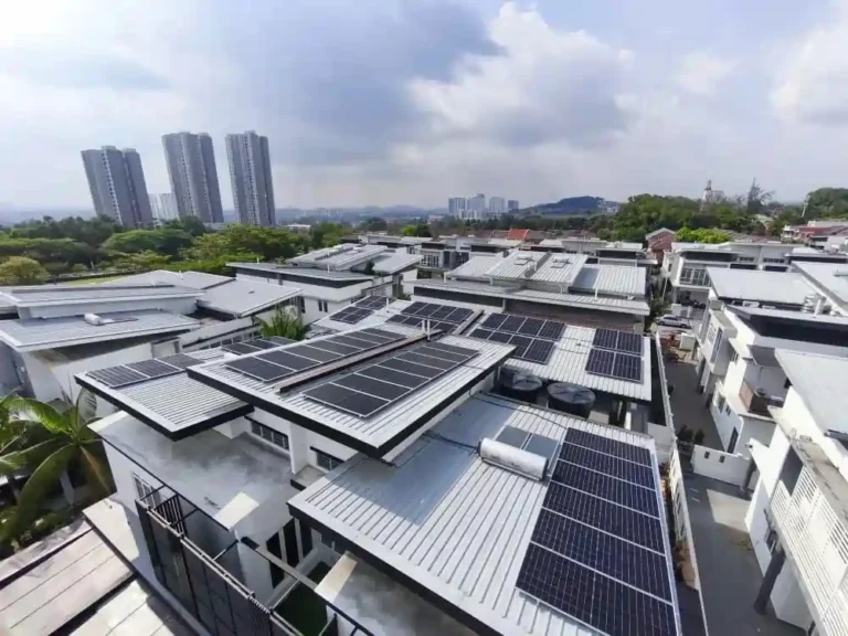 Solar panels installed across commercial shoplot rooftops