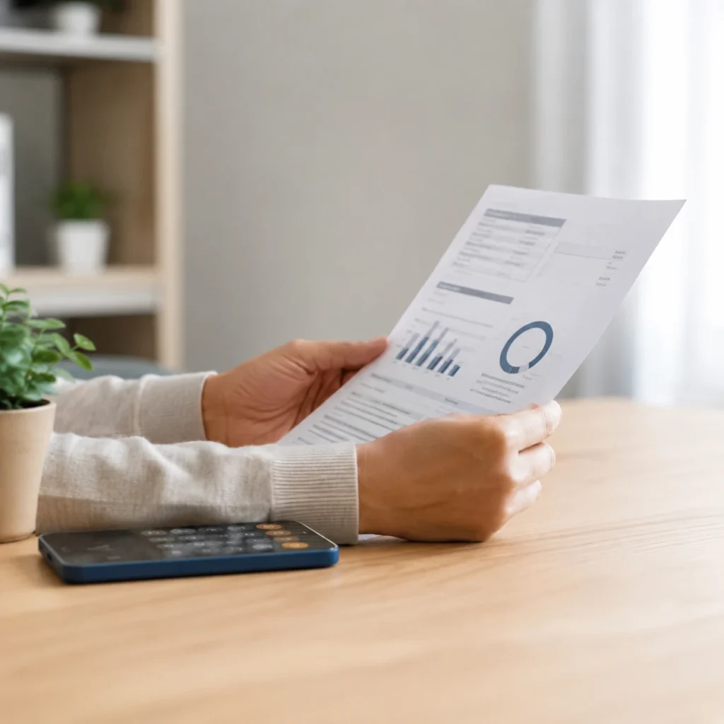 Person reviewing an electricity usage report for solar planning